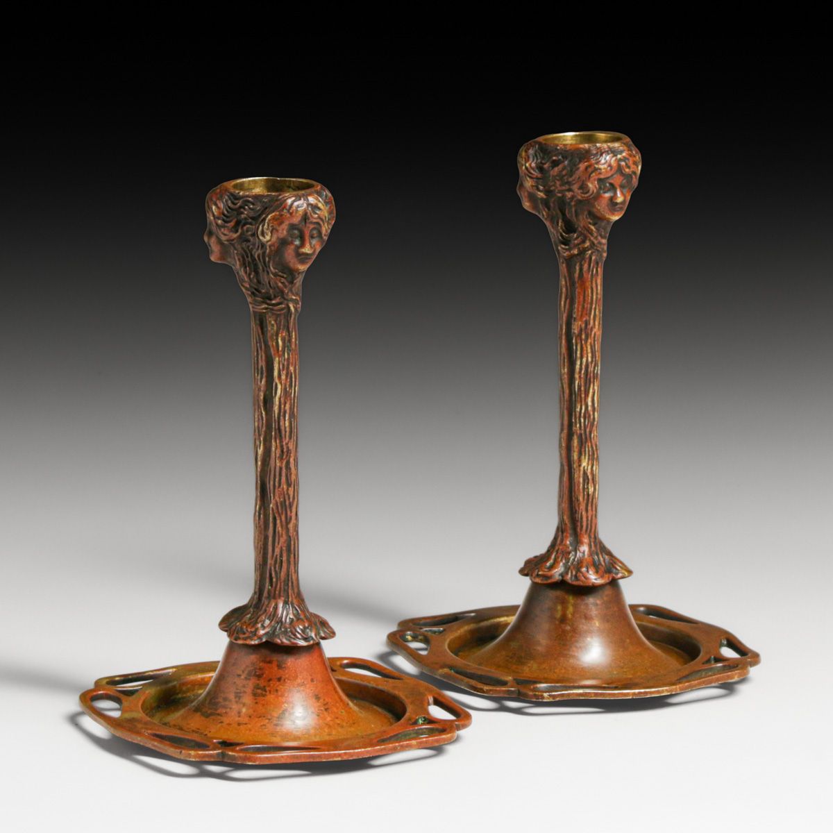 Art Nouveau Bronze Water Nymph Candlesticks c1900s