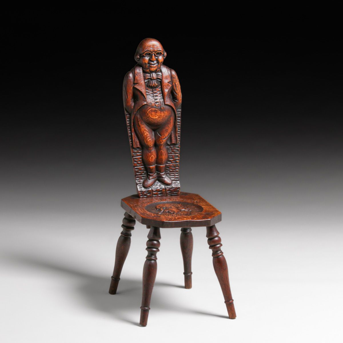 Charles Dickens - Mr Pickwick Brittany Style Hand-Carved Oak Slipper Chair c1900