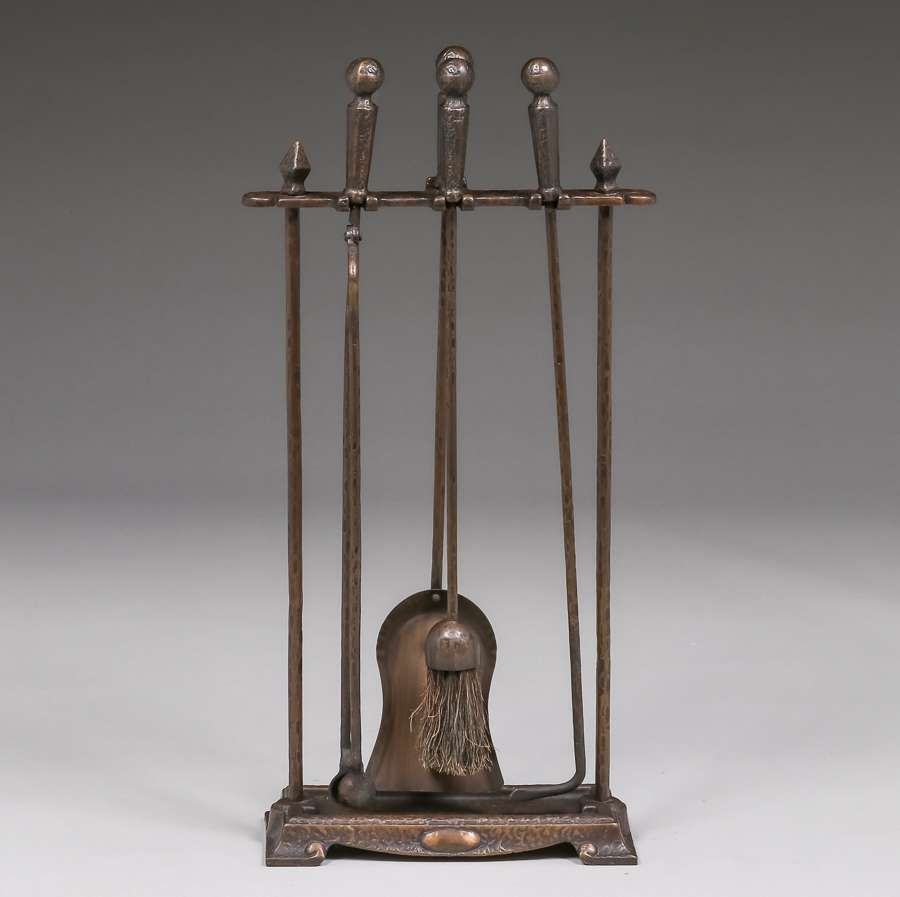 Cahill  Arts & Crafts Brass Fire Place Tool Set c1910