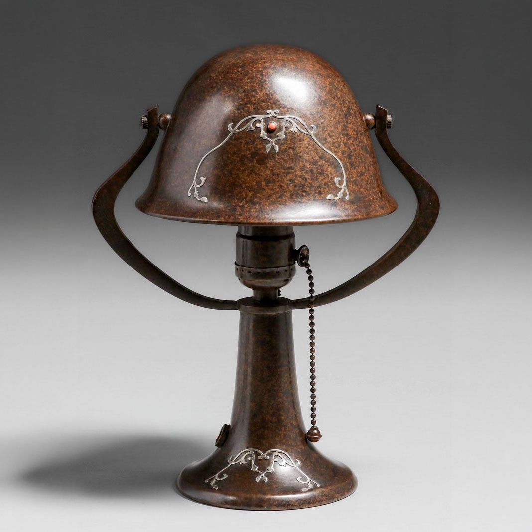 Heintz  Sterling on Bronze Helmet Lamp c1915