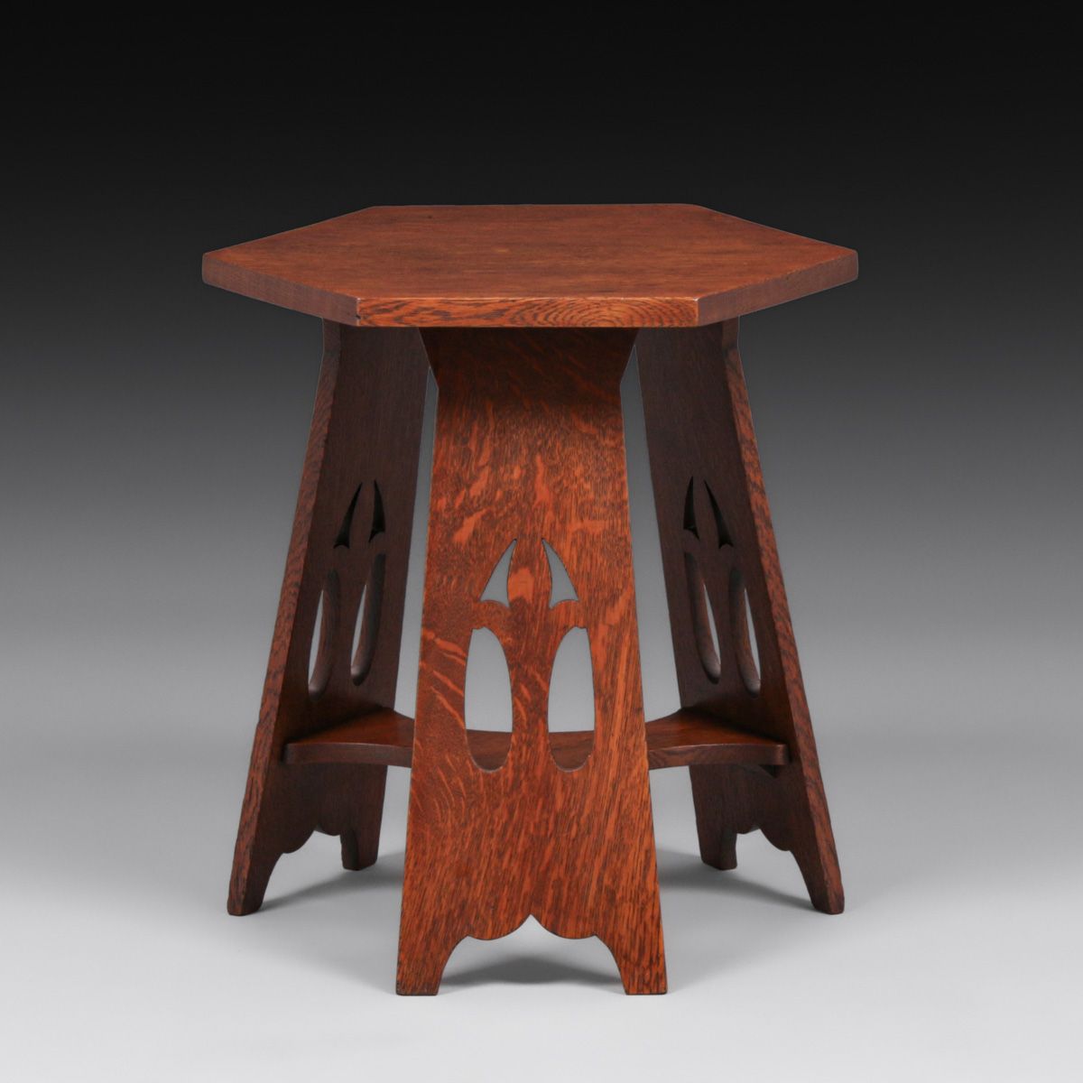 Early Stickley Brothers Cutout Hexagonal Taboret c1905