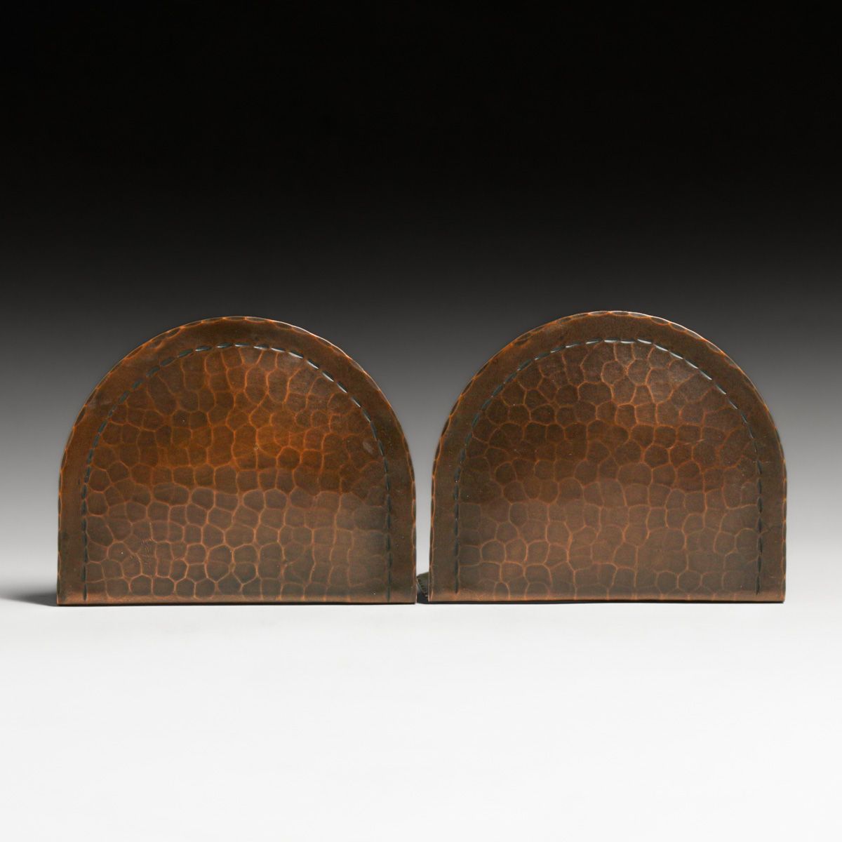 Roycroft Hammered Copper Half-Round Bookends c1920s