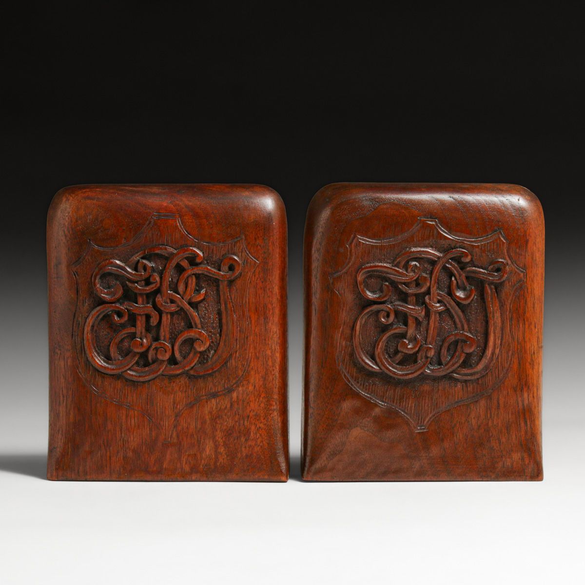 Charles Hall - Roycroft Hand-Carved Walnut Bookends after 1928