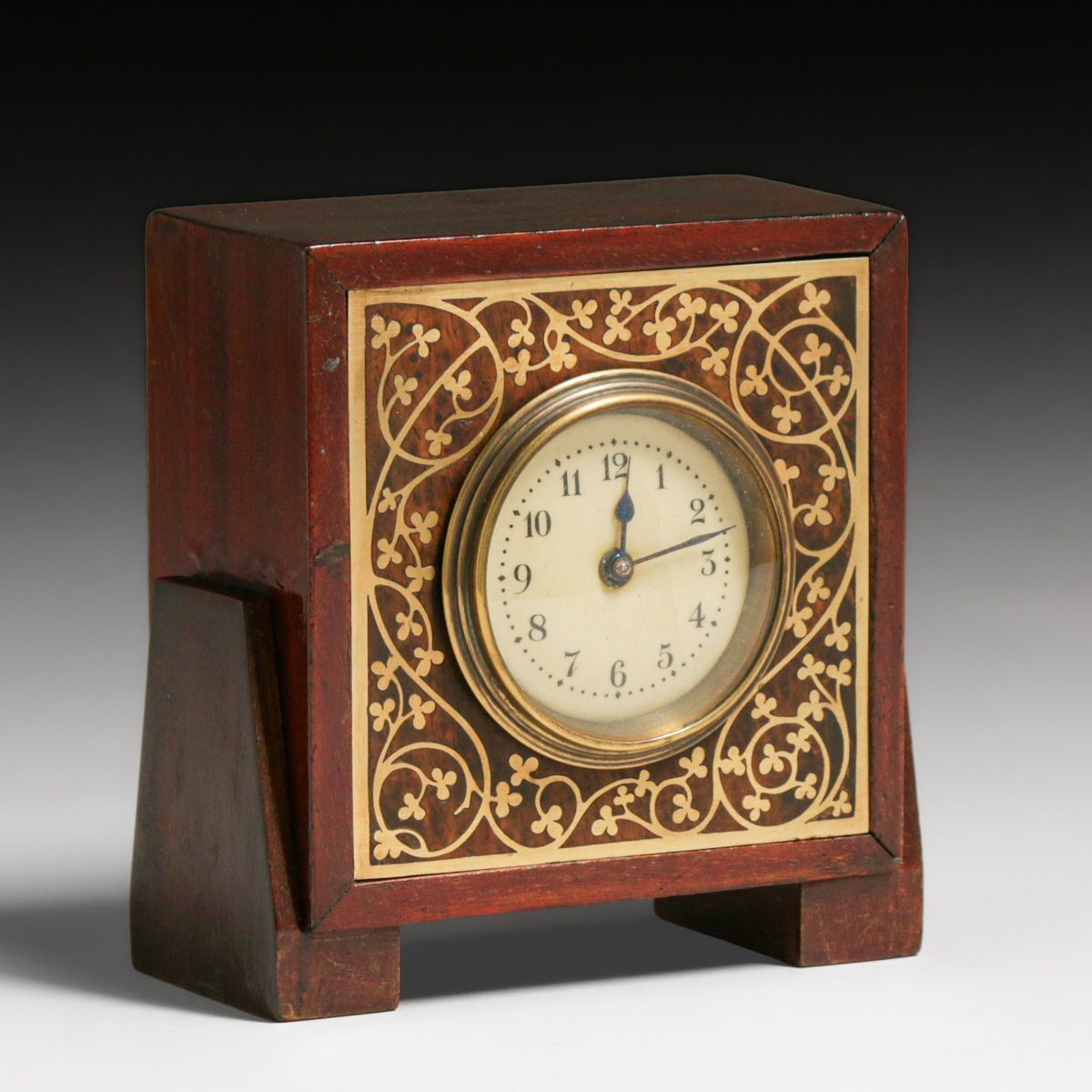 Erhard & Sohne – German Arts & Crafts Secessionist Mahogany & Brass Clock c1905