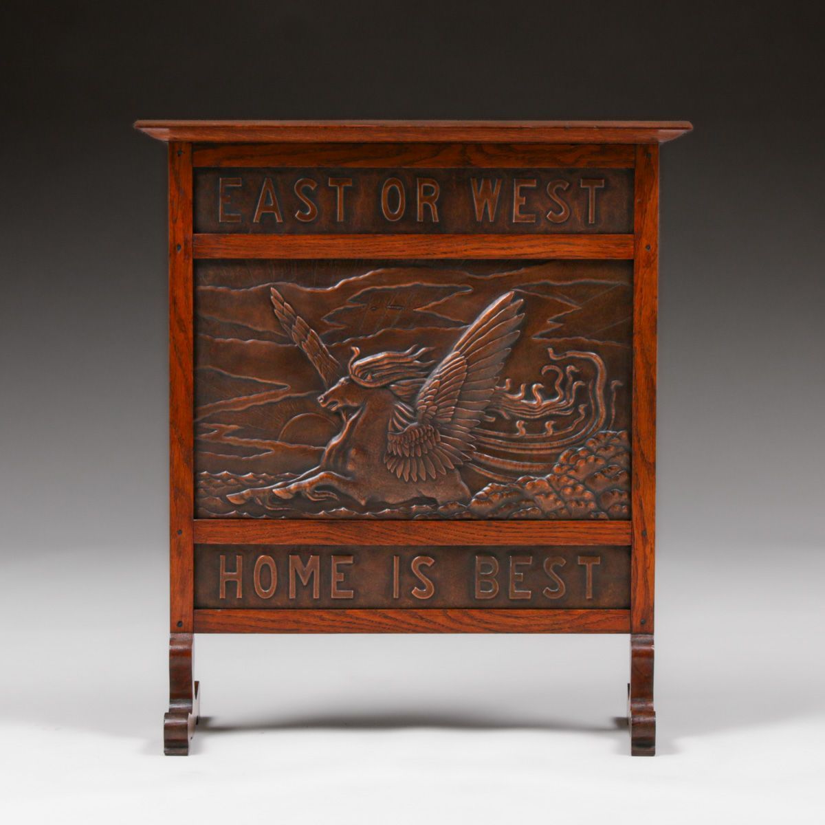 D.W. Cameron Hammered Copper & Oak Fire Screen 1902