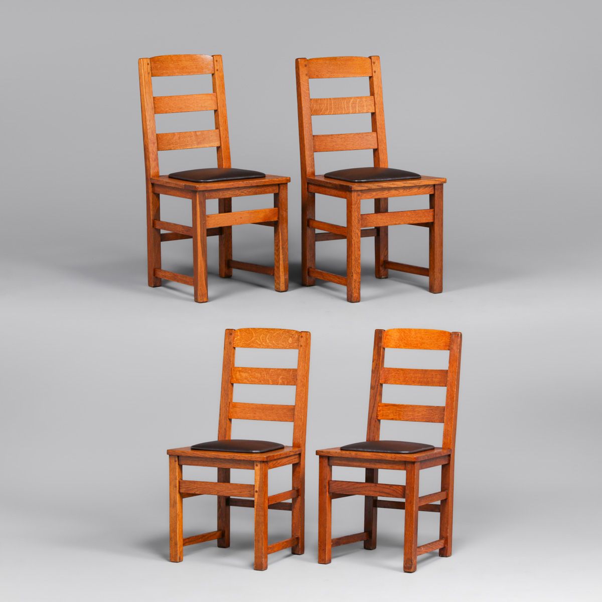 Limbert Set of 4 Oak Ladderback Dining Chairs c1910