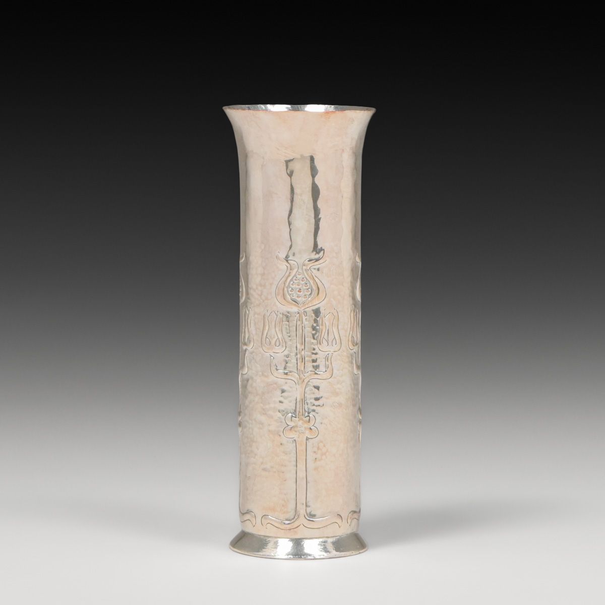 Keswick School of Industrial Art Hammered Copper Silver-Plated Vase c1900