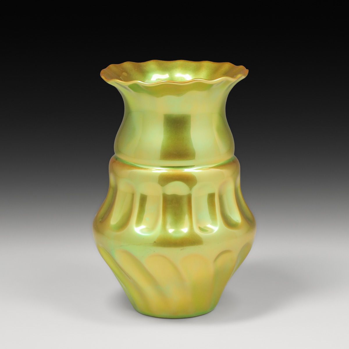 Zsolnay - Hungary Iridescent Flared Green Vase c1920s