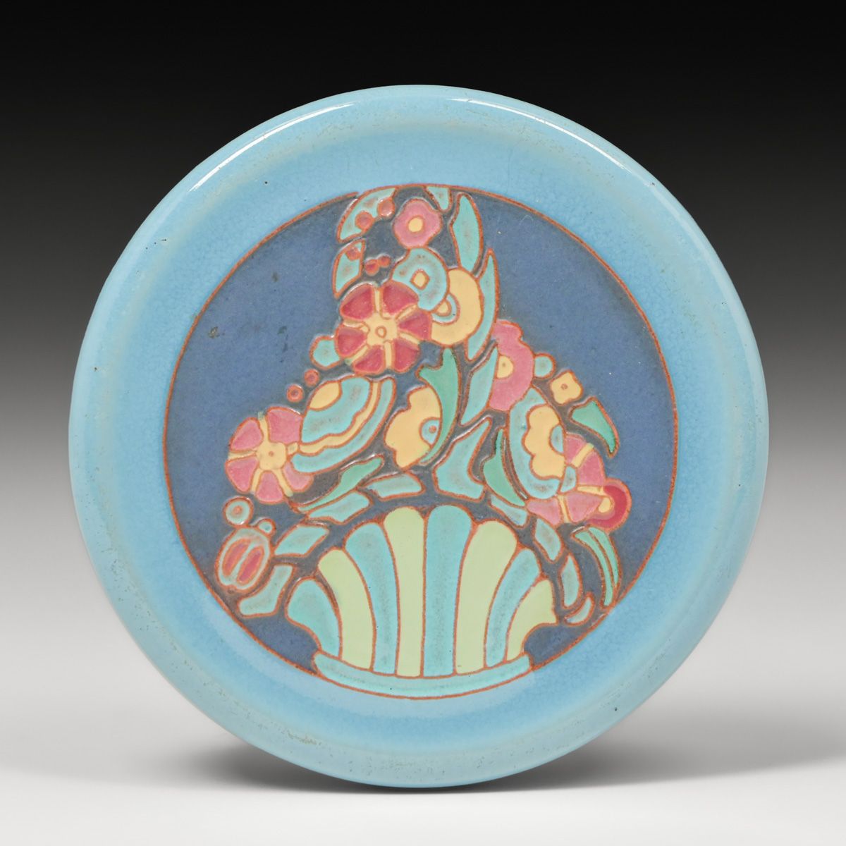 California Faience Fruit Basket Tile c1920s