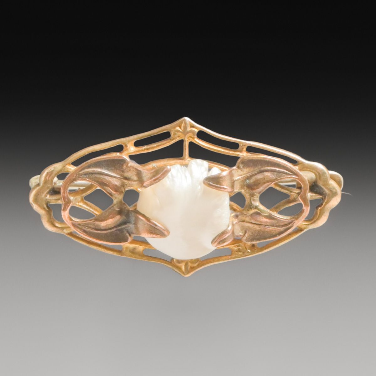 Art Nouveau Gold Gilt & Baroque Pearl Brooch c1910