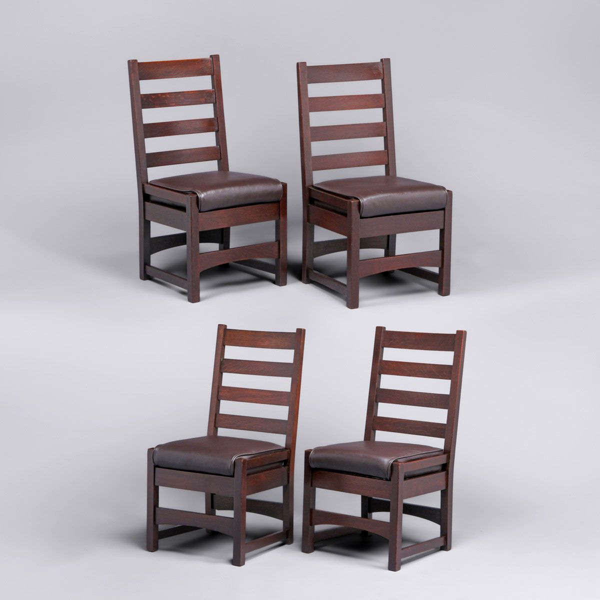 Early Gustav Stickley #2608 Tall Ladder Back Set of 4 Side Chairs c1902