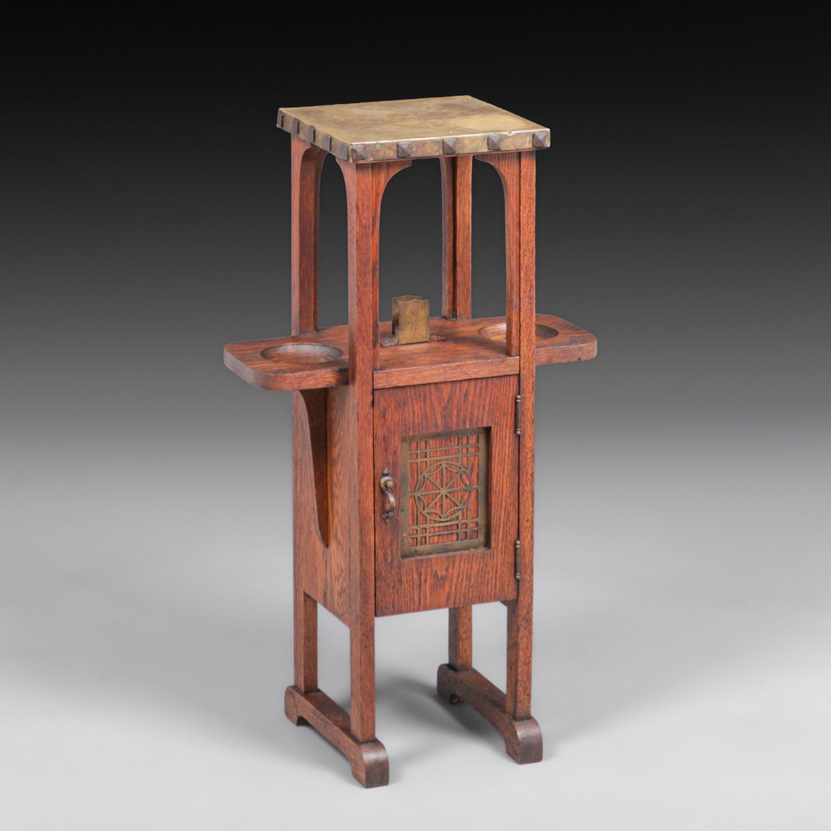 Grand Rapids Oak & Brass Top Smoker's Stand c1910