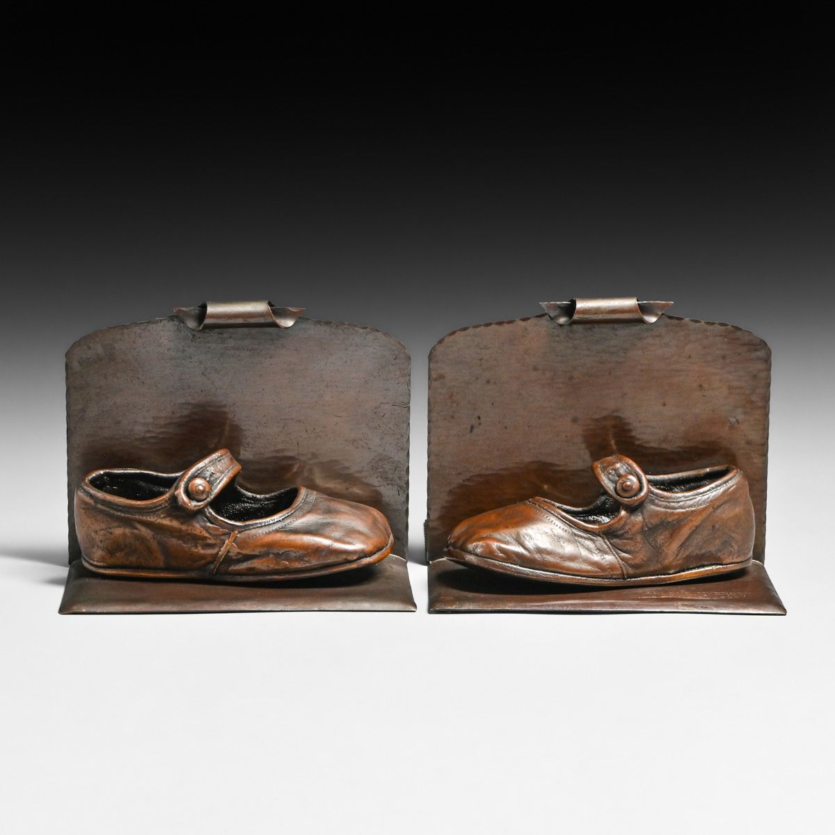Fred Brosi Hammered Copper Bronzed Baby Shoe Bookends