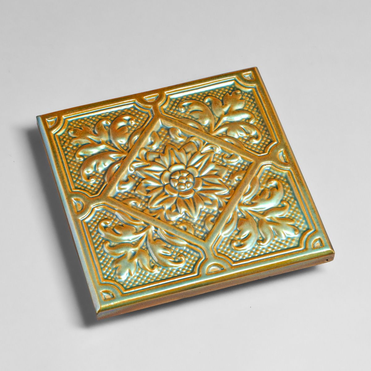 Zsolnay Pottery – Hungary Iridescent Floral Trivet Tile c1905