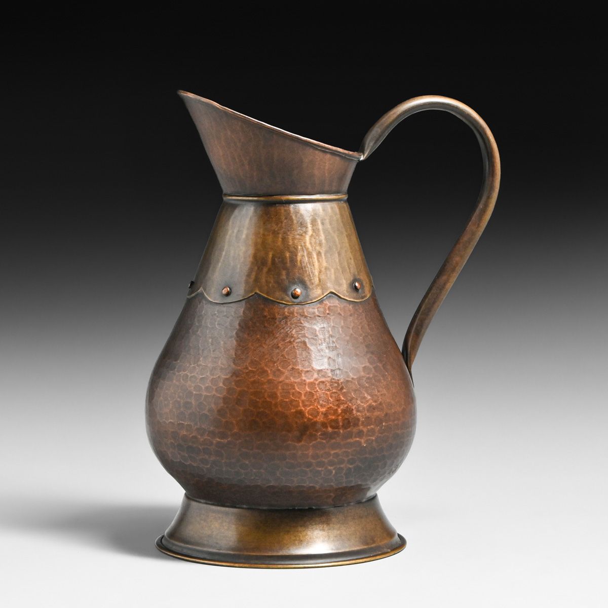 Belgian Arts & Crafts Hammered Copper & Brass Pitcher c1910