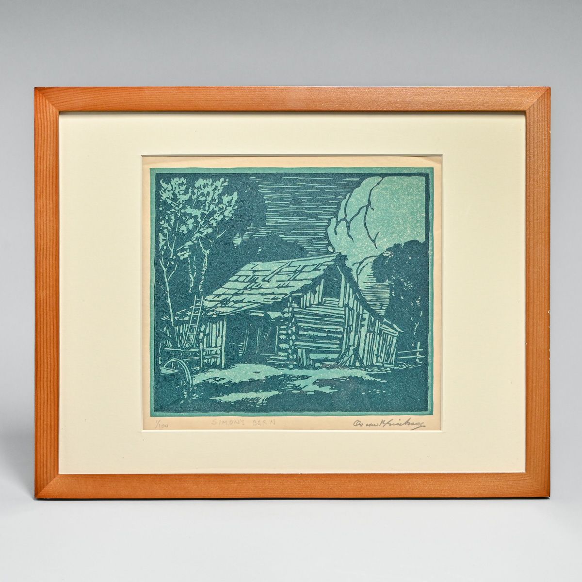 Oscar B. Erickson (1883-1970) Color Linocut “Simon’s Barn” c1925
