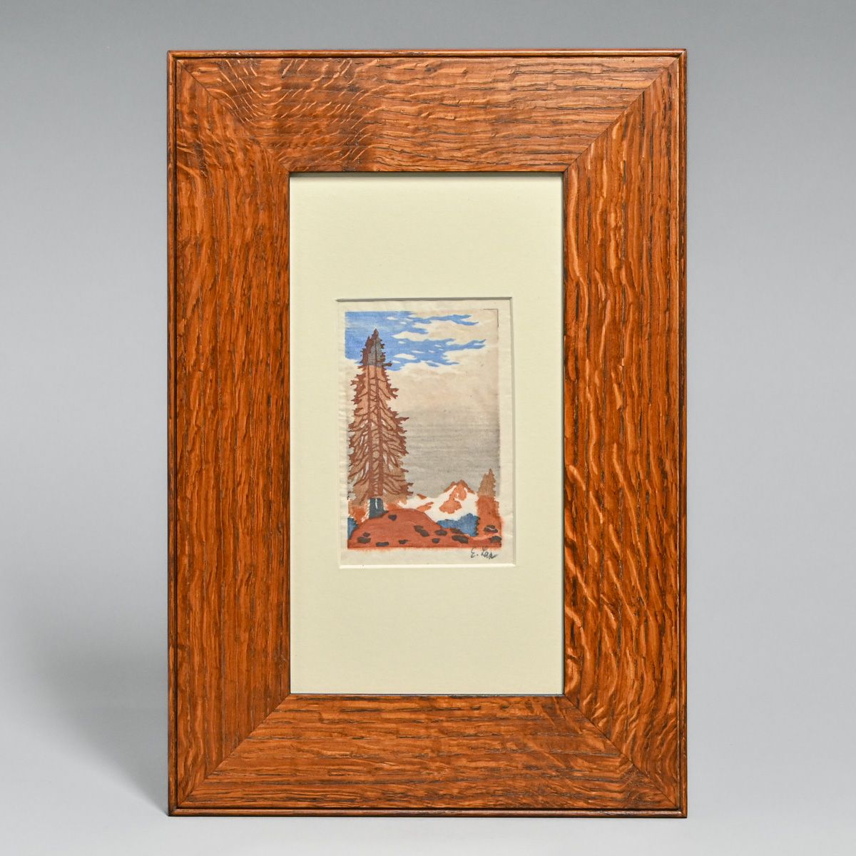 Engelbert Lap (Austrian 1886-1970) Color Woodcut: Tall Pine in Mountains c1925