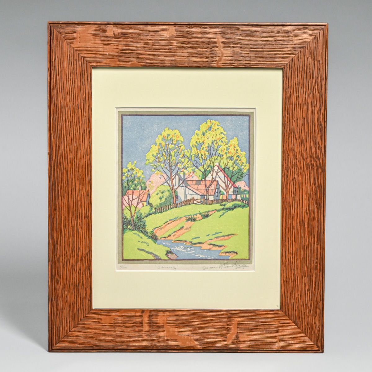 Oscar B. Erickson (1883–1970) Color Linocut "Spring" c1930s