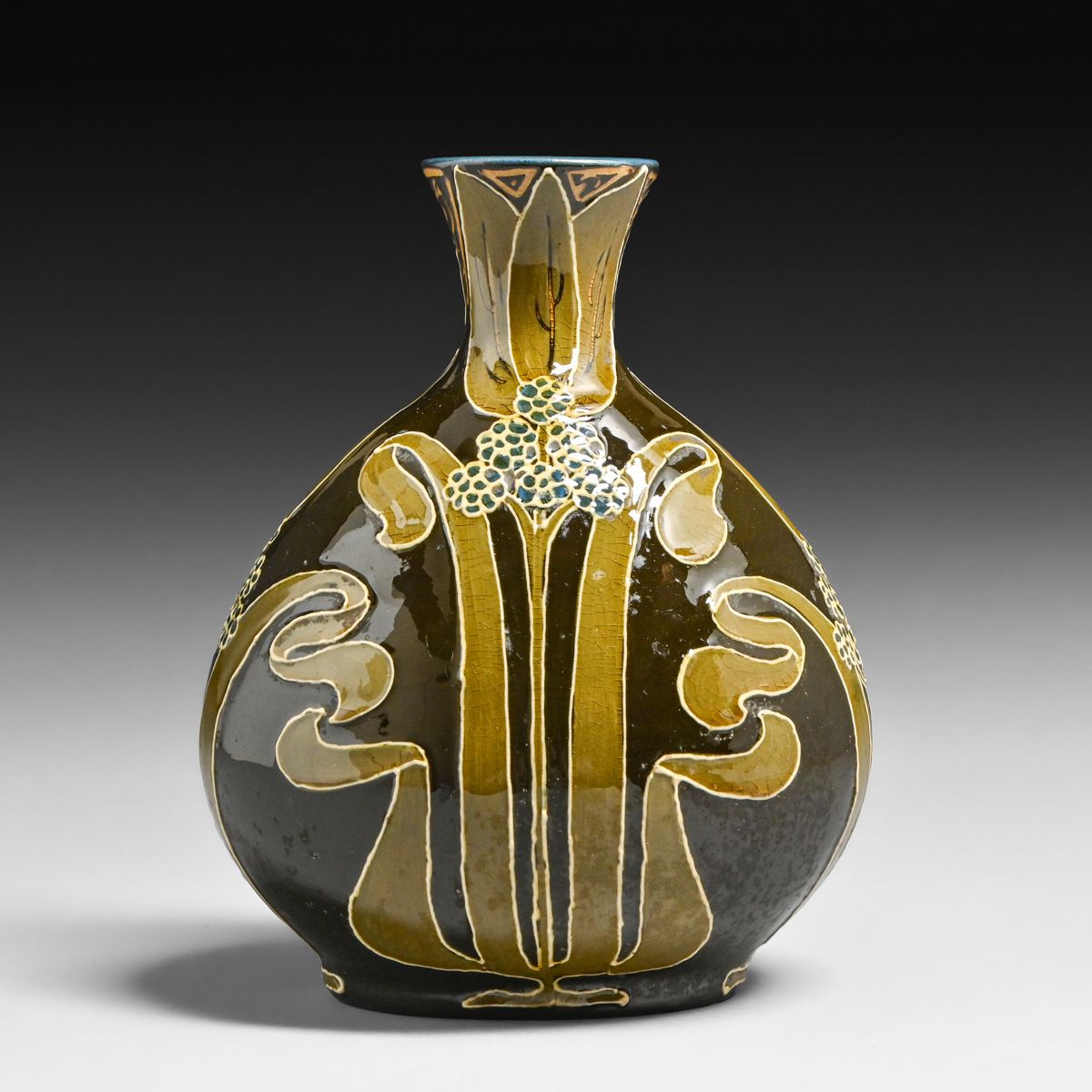 Avon Faience Co - Wheeling, WV William Jervis Frederick Hurten Rhead Squeeze-Bag Vase c1902-1905