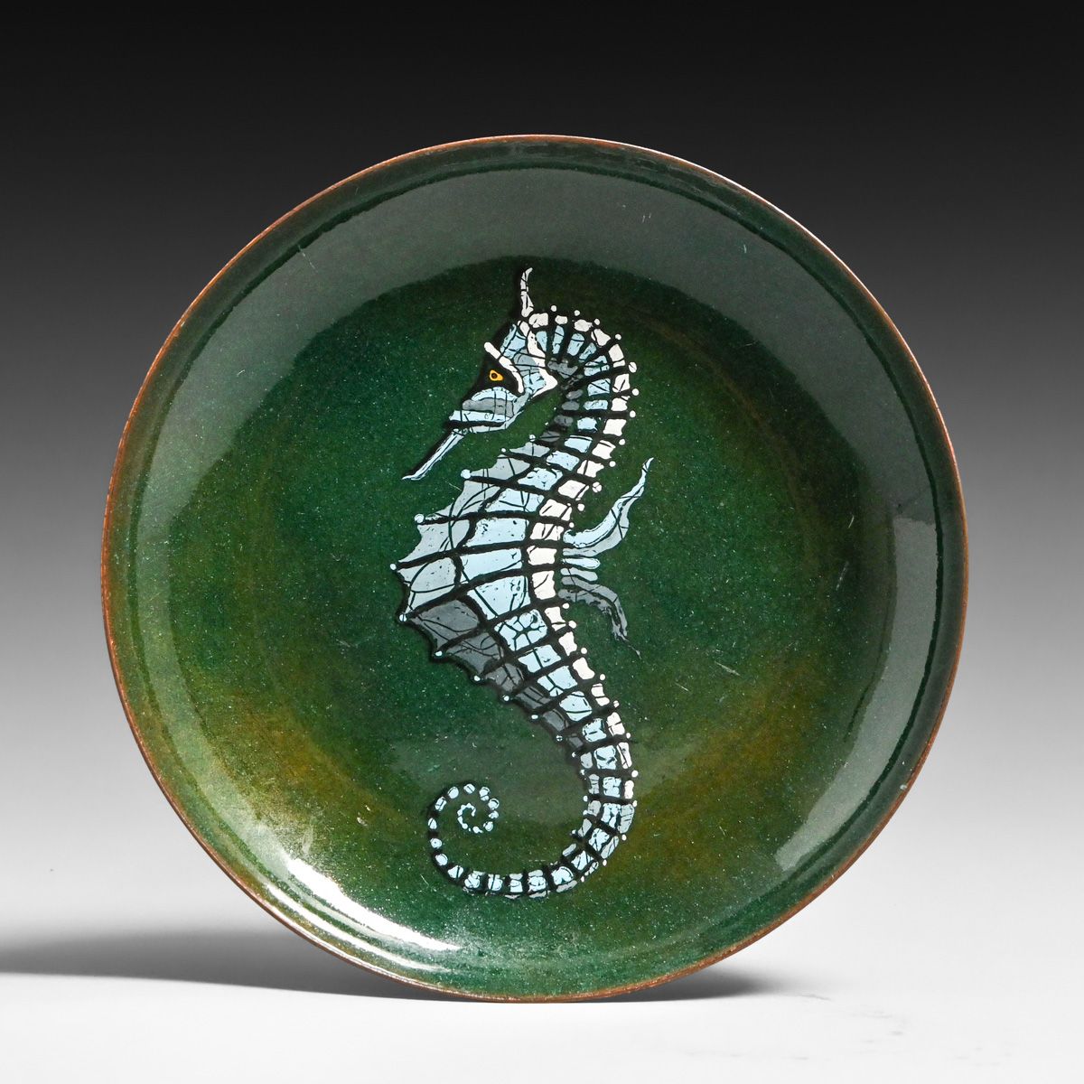 Nekrasoff Hammered Copper & Enamel Seahorse Tray c1940s