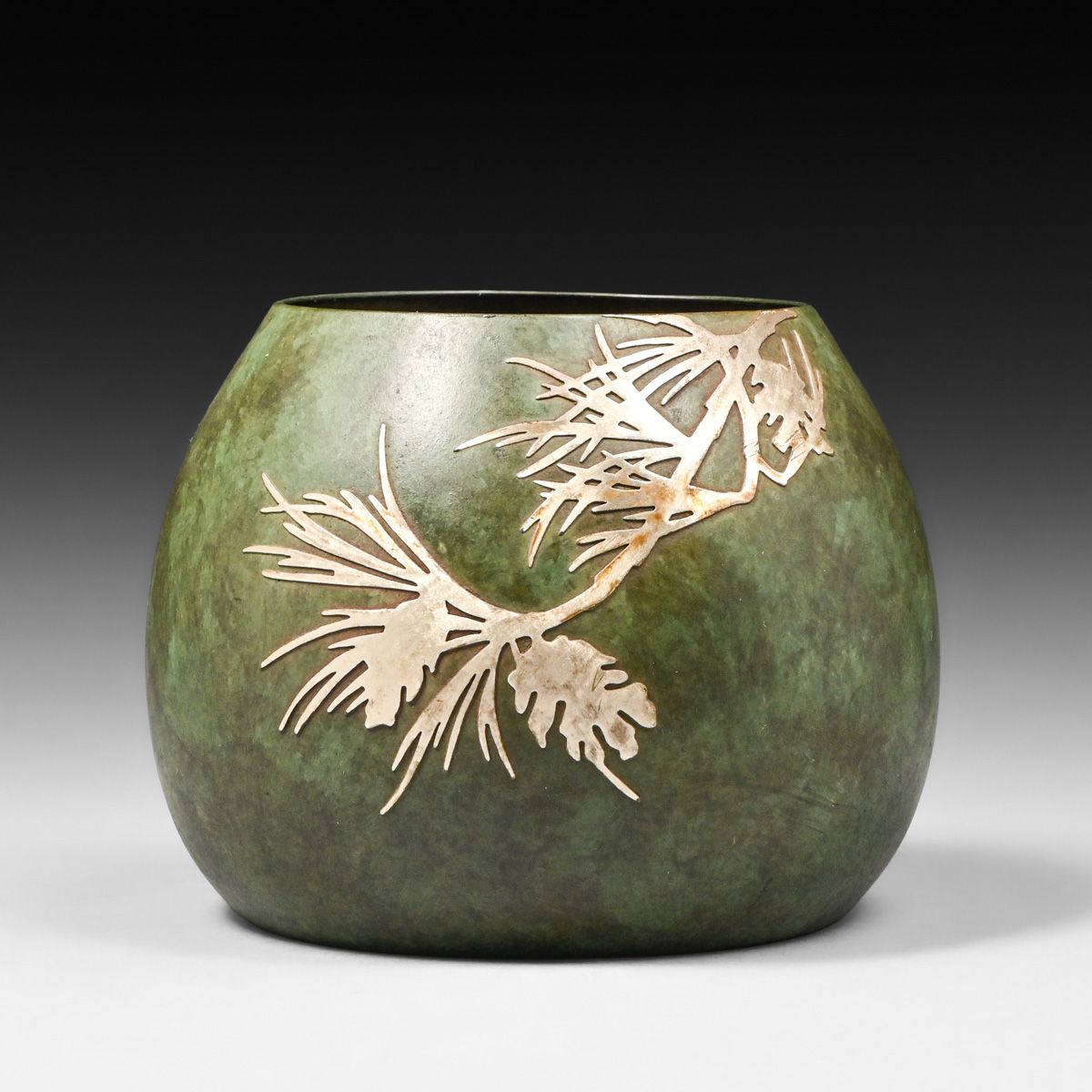 Heintz #3639 Sterling on Bronze Pine Needle Vase c1915