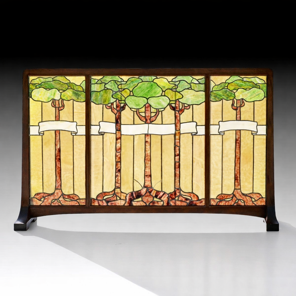 Tobey - Chicago Mahogany Art Nouveau Leaded Glass Fireplace Screen c1900s