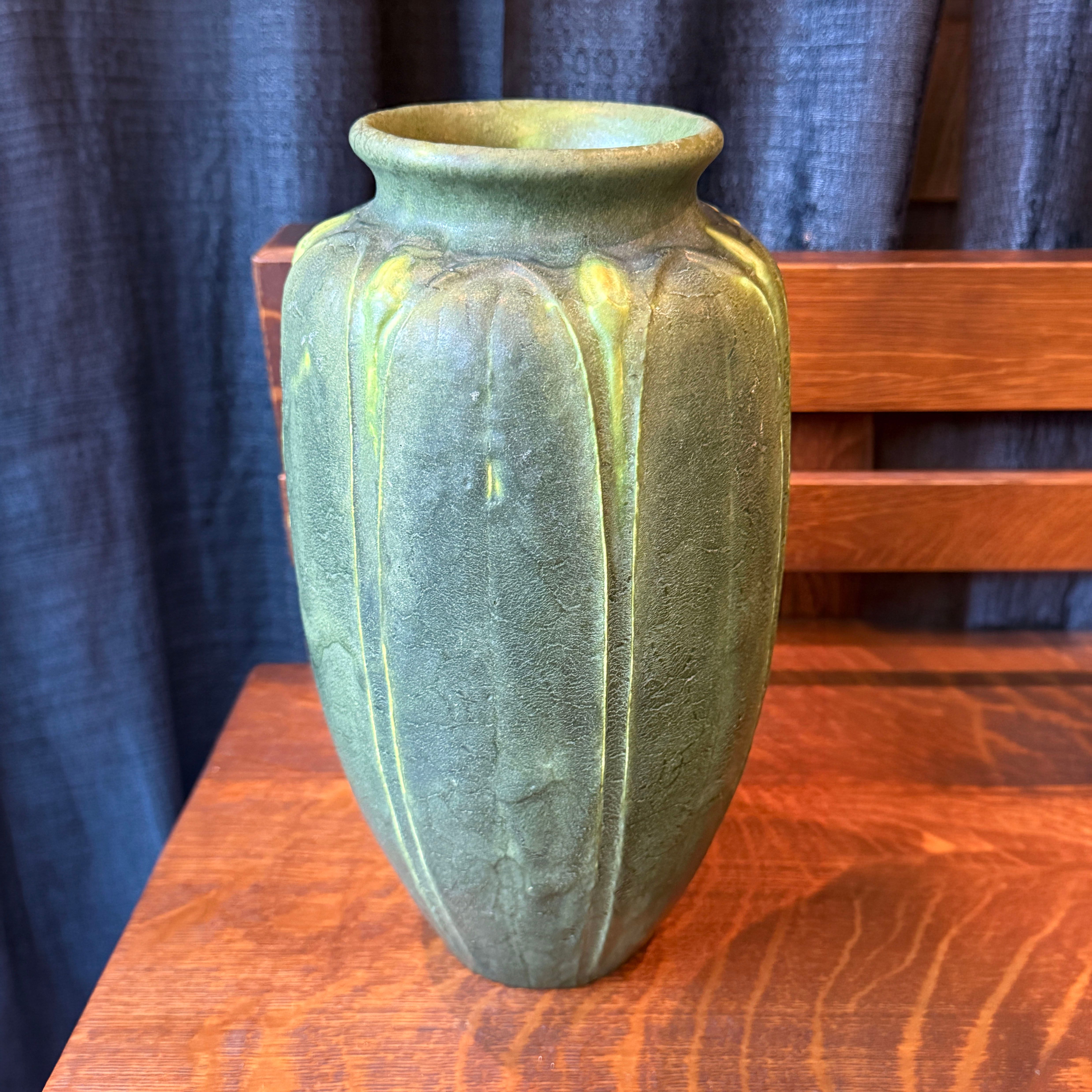 Grueby Pottery Two-Color Matte Green & Yellow Vase c1905