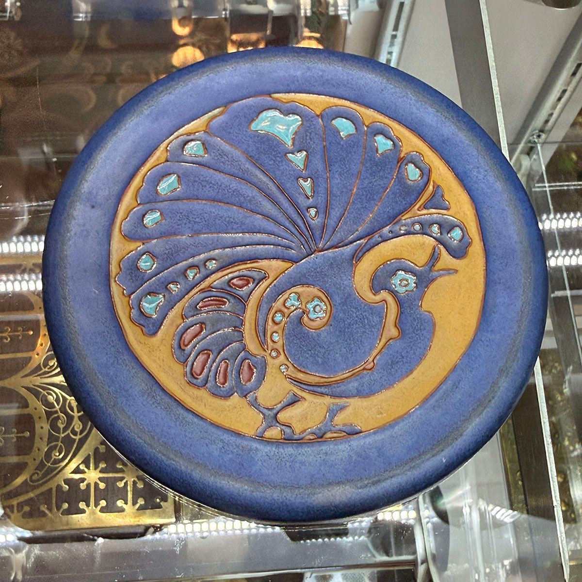 California Faience Matte Glazed Peacock Tile c1915-1920