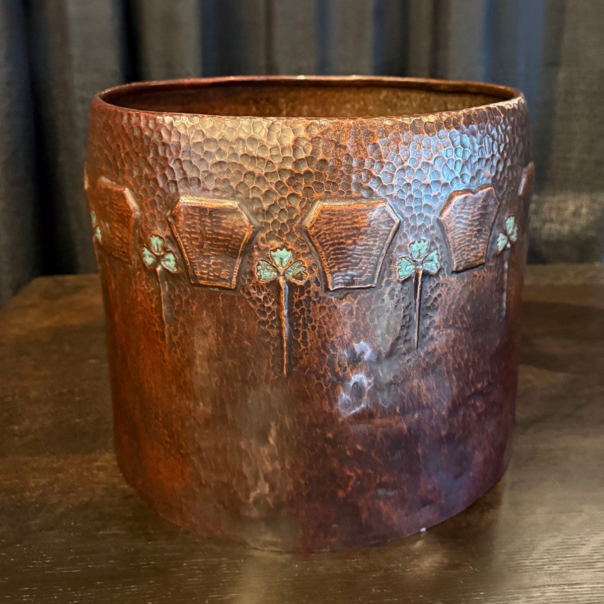 Ludwig Vierthaler Hammered Copper & Enamel Jardiniere c1905