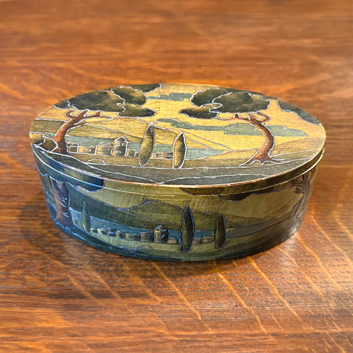 Arthur G. Grinnell (Boston Society of Arts & Crafts) Carved & Painted Oval Box c1905