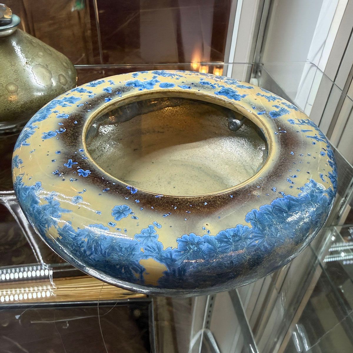 American Encaustic Tile Co - AETCO Blue Crystalline Squat Vase c1920s