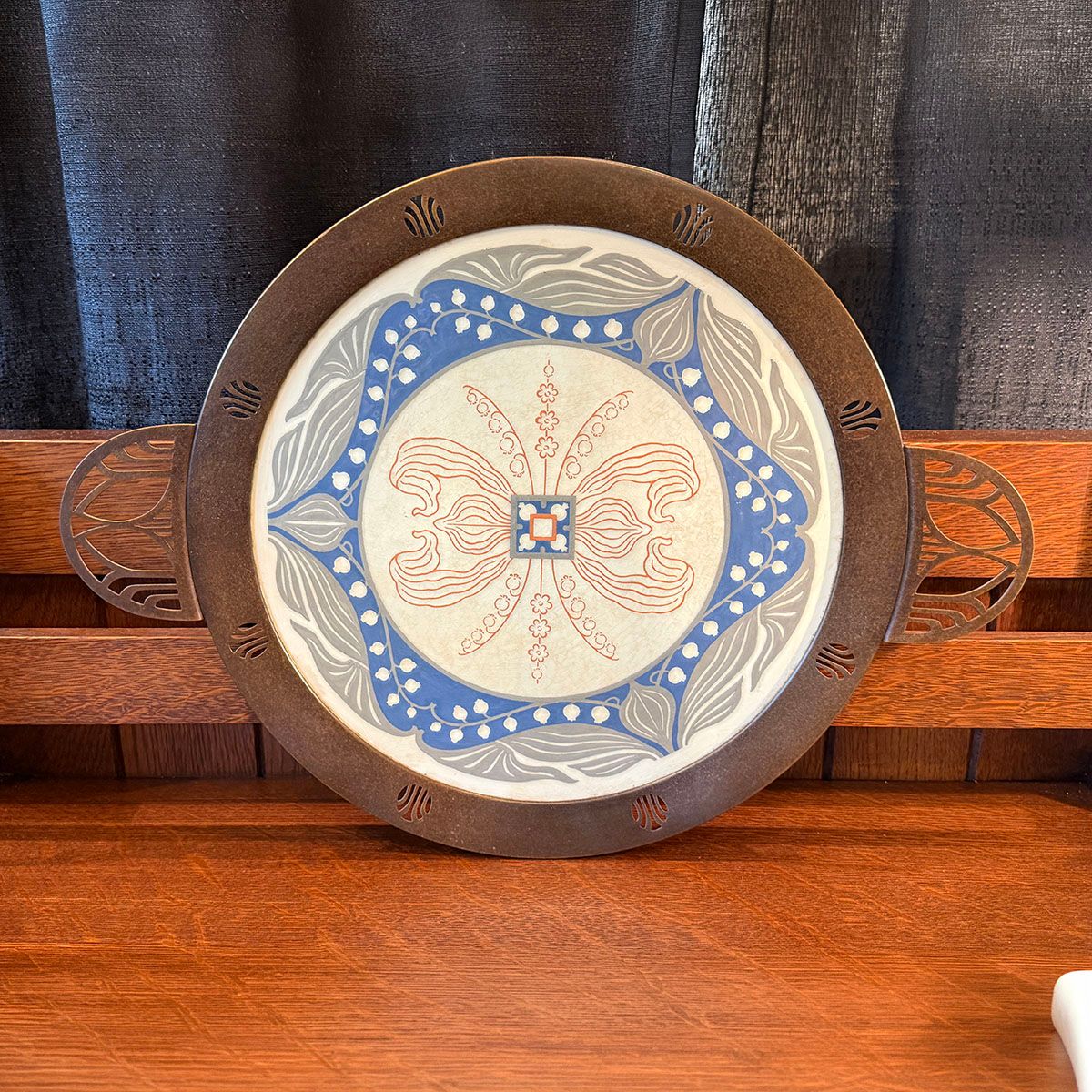 Villeroy & Boch Porcelain & Cutout Brass Two-Handled Tray c1905