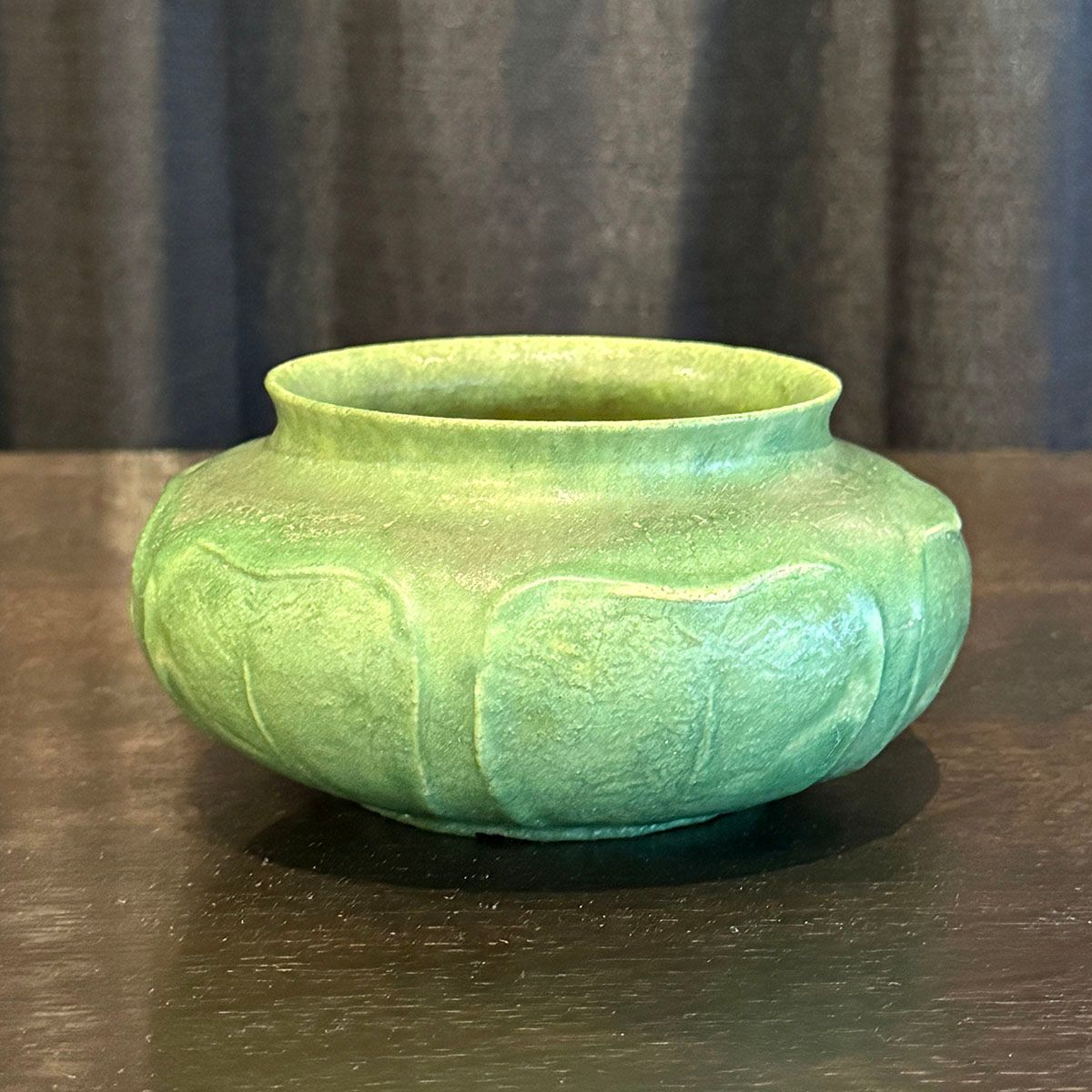 Grueby Pottery Matte Green Squat Vase c1910
