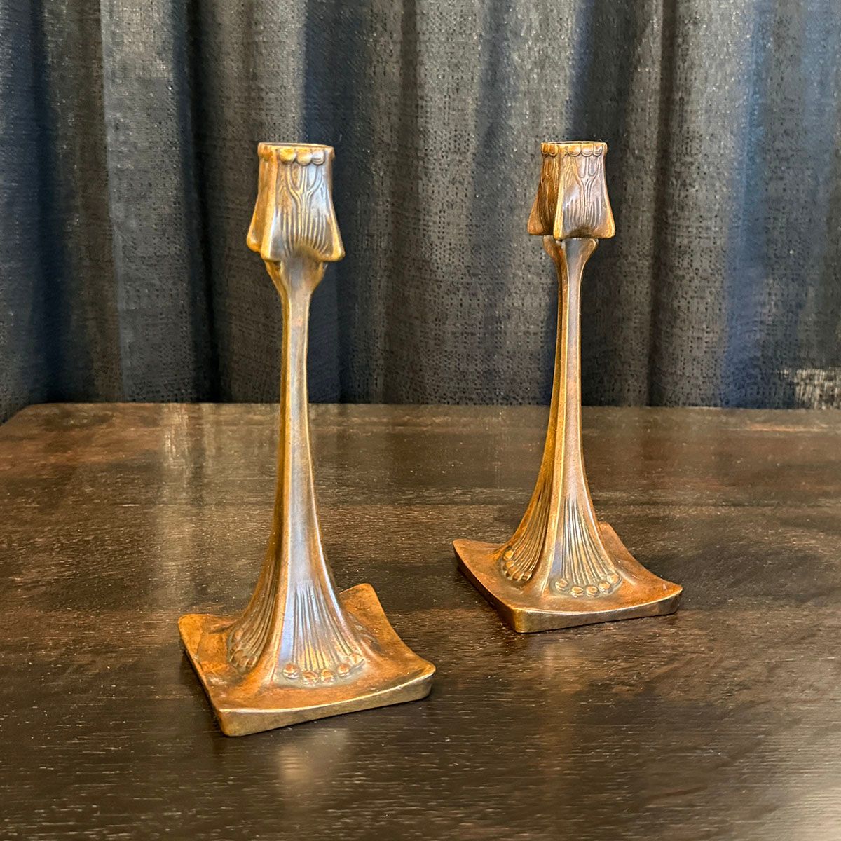 Gustav Gurschner - German (attributed) Art Nouveau Bronze Candlesticks c1900s