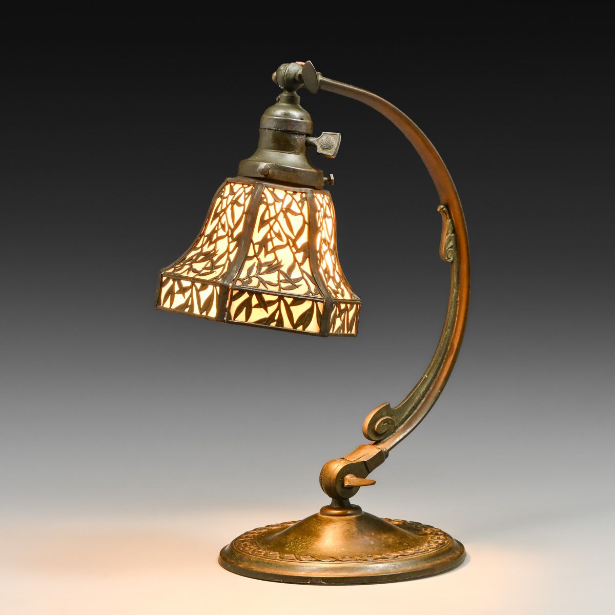 Handel Bamboo Leaf Overlay Desk Lamp c1910