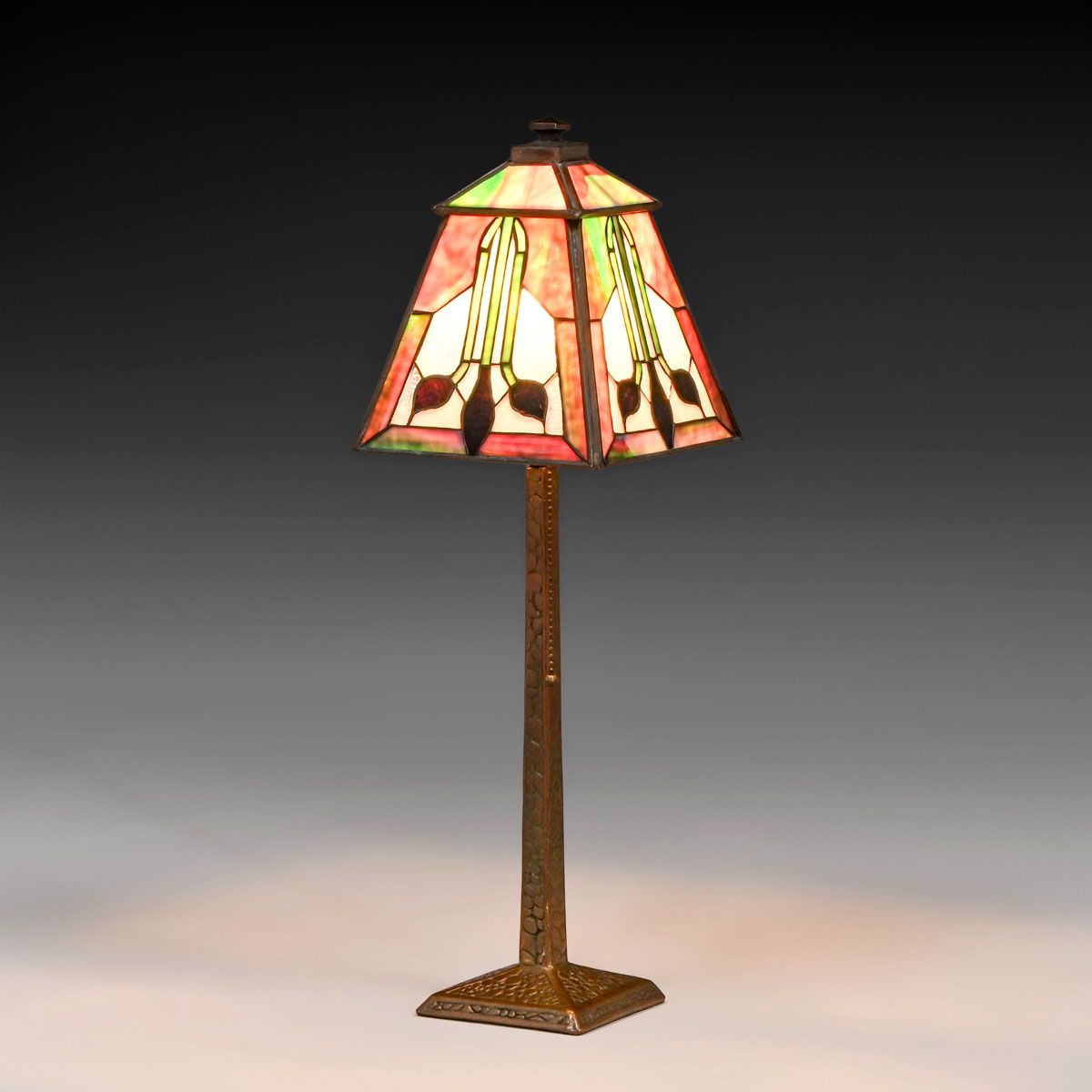 Arts & Crafts Square Leaded Glass Lamp c1910