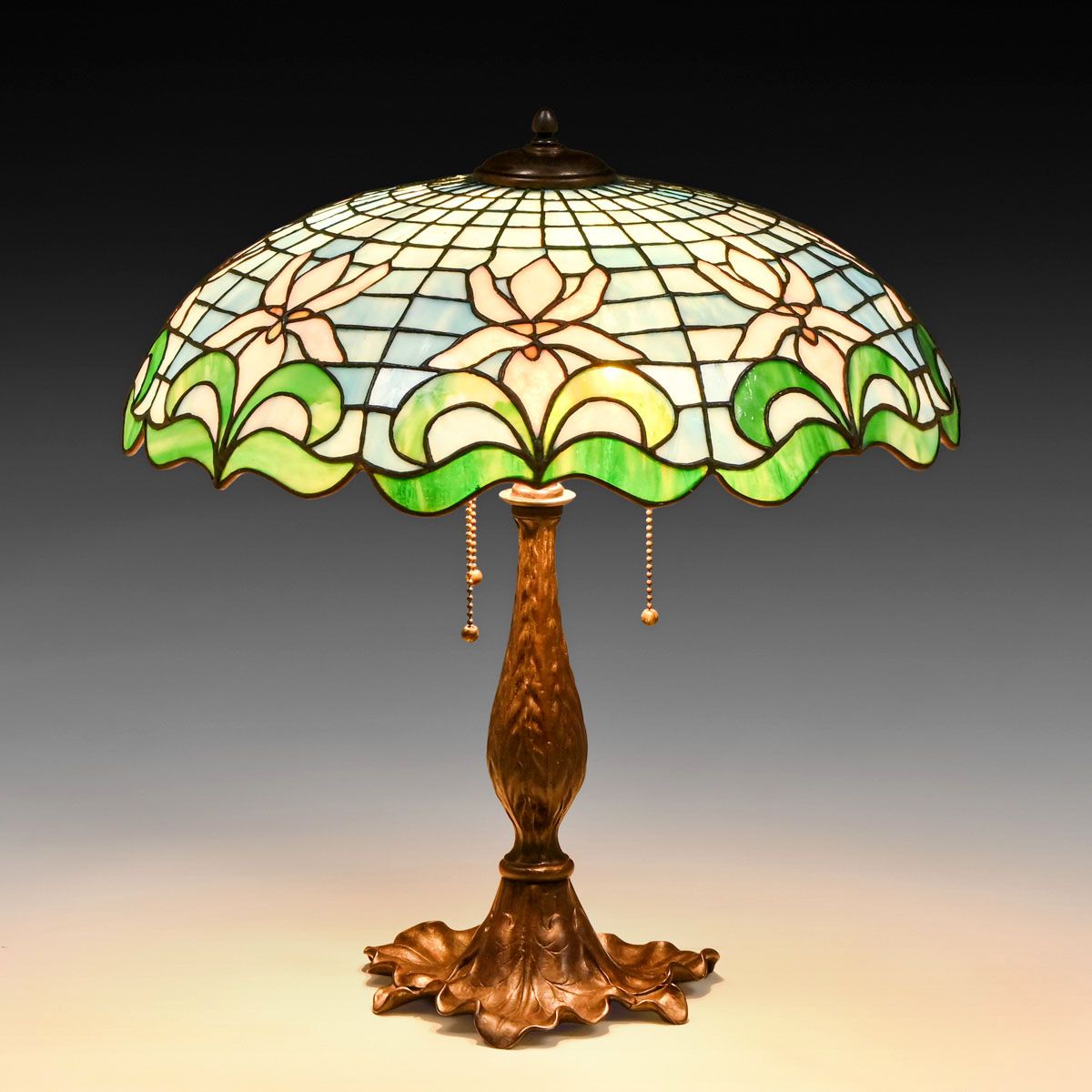 Godwin & Kintz White Floral Leaded Glass Lamp