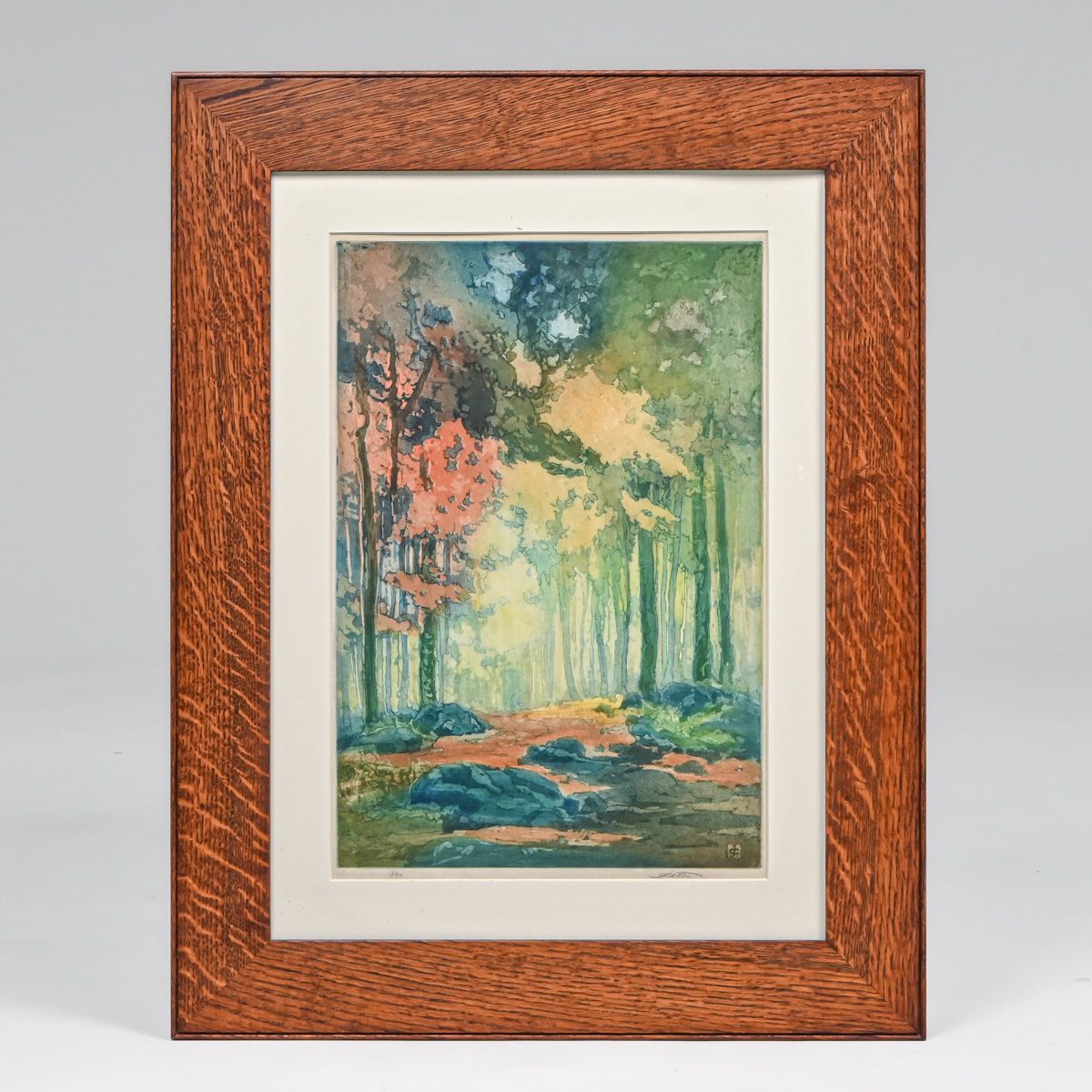 John Wesley Cotton (1869-1931) Color Etching & Aquatint "Autumn Woodlands" c1925