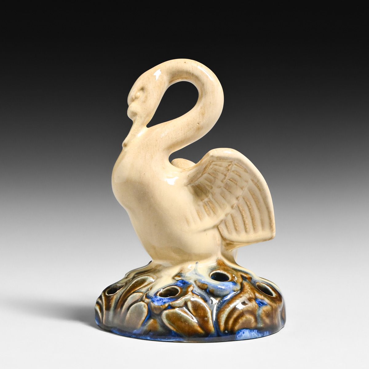 Fulper Pottery Swan Figural Flower Frog c1920