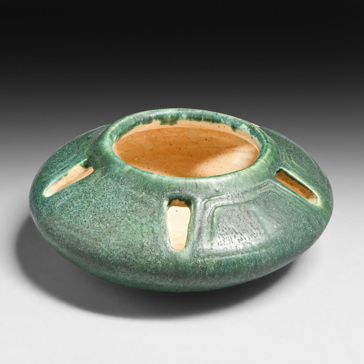 Arts & Crafts Period Matte Green Cutout Studio Bowl c1910