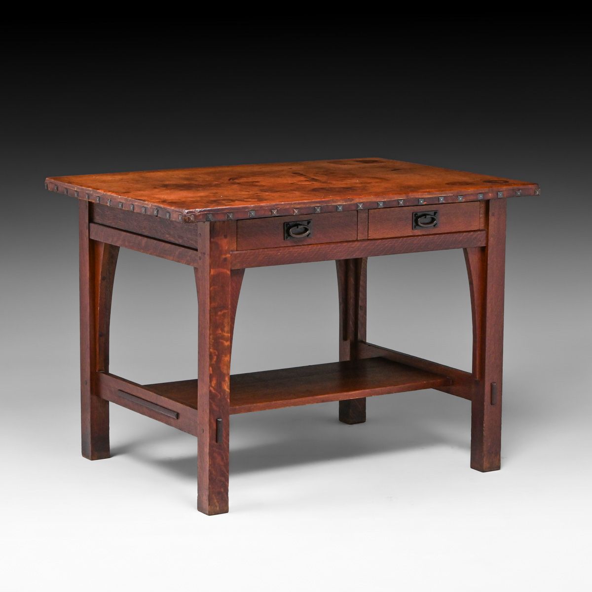 Gustav Stickley #615 Two-Drawer Leather-Top Library Table c1905