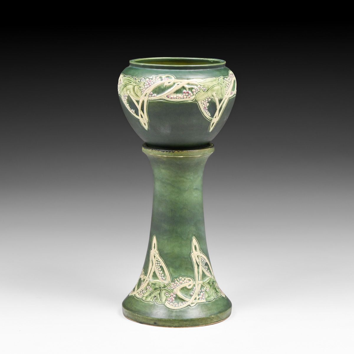 Roseville Rosecraft Vintage Green Jardiniere & Pedestal c1920s