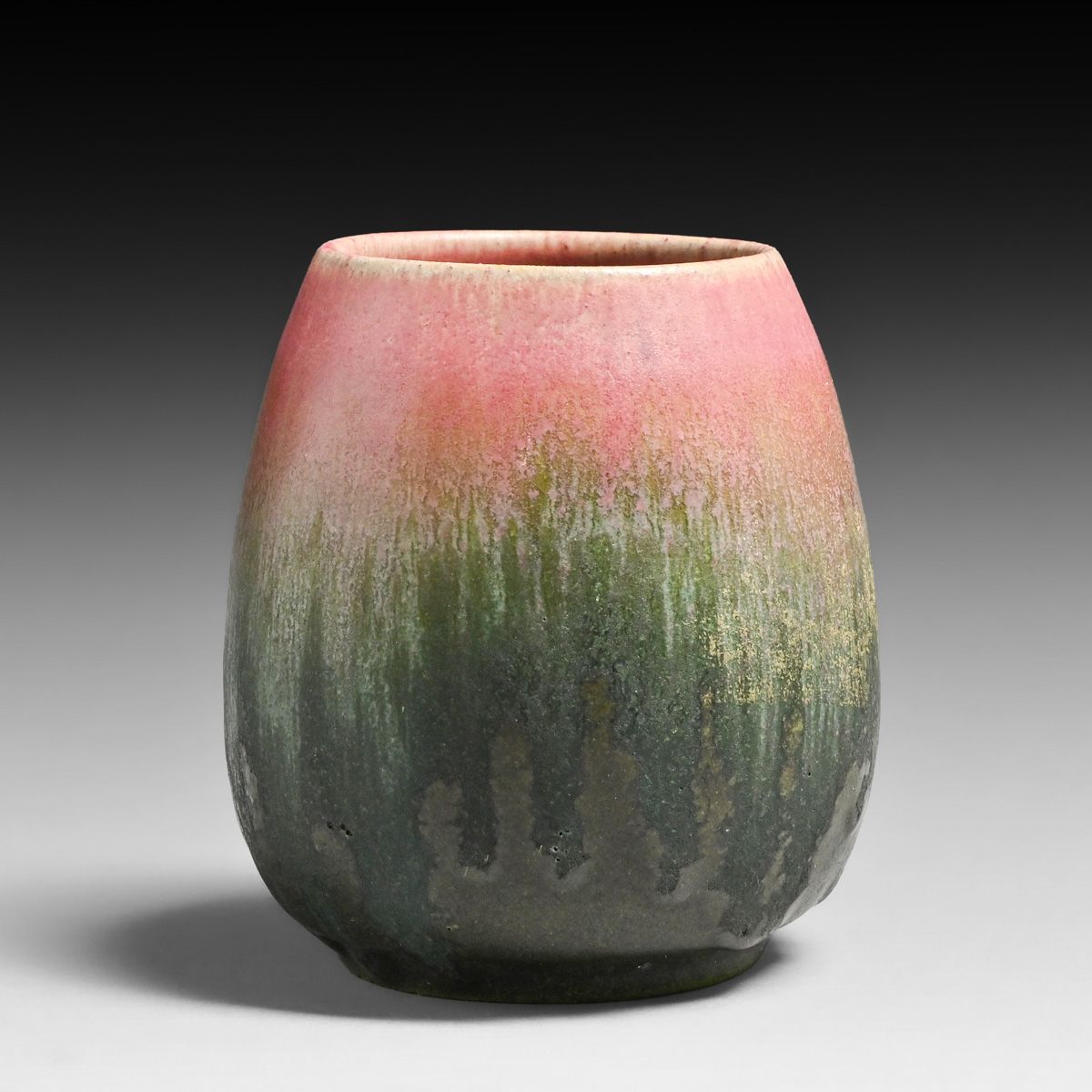 Fulper Pottery Matte Pink & Green Drip Vase c1917-1920