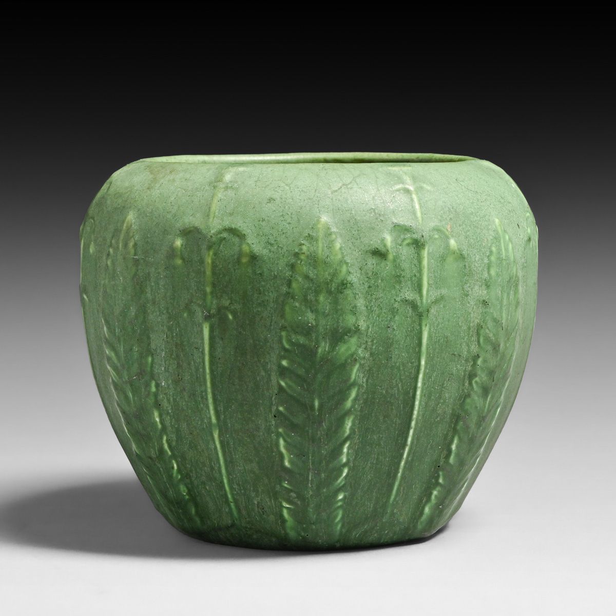 Hampshire Pottery #78 Lotus Leaves & Buds Matte Green Vase c1910