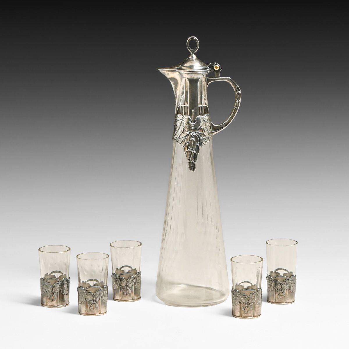 Rare WMF - German Art Nouveau / Jugendstil Claret Jug & Glass Set c1900-1914