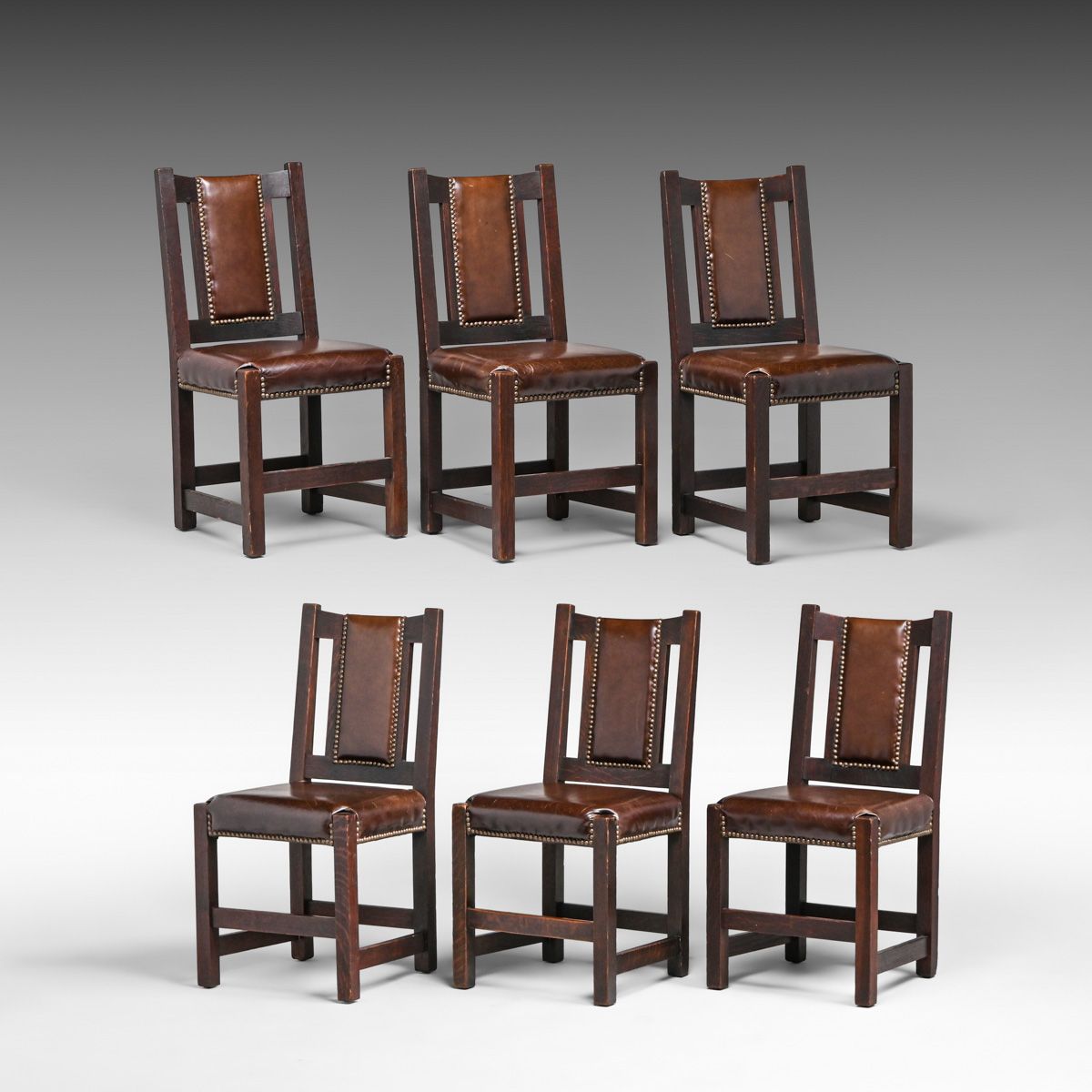 Limbert Set of 6 Heavy Upholstered-Back Dining Chairs c1910