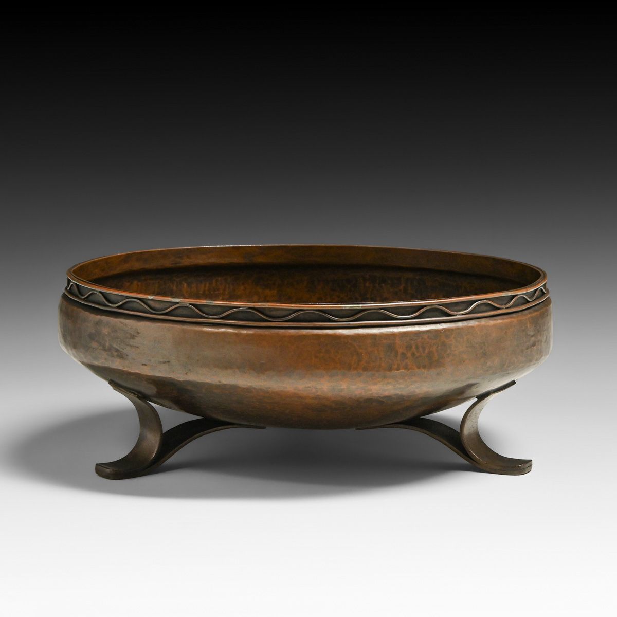 Arts & Crafts Hammered Copper Three-Footed Bowl c1920s