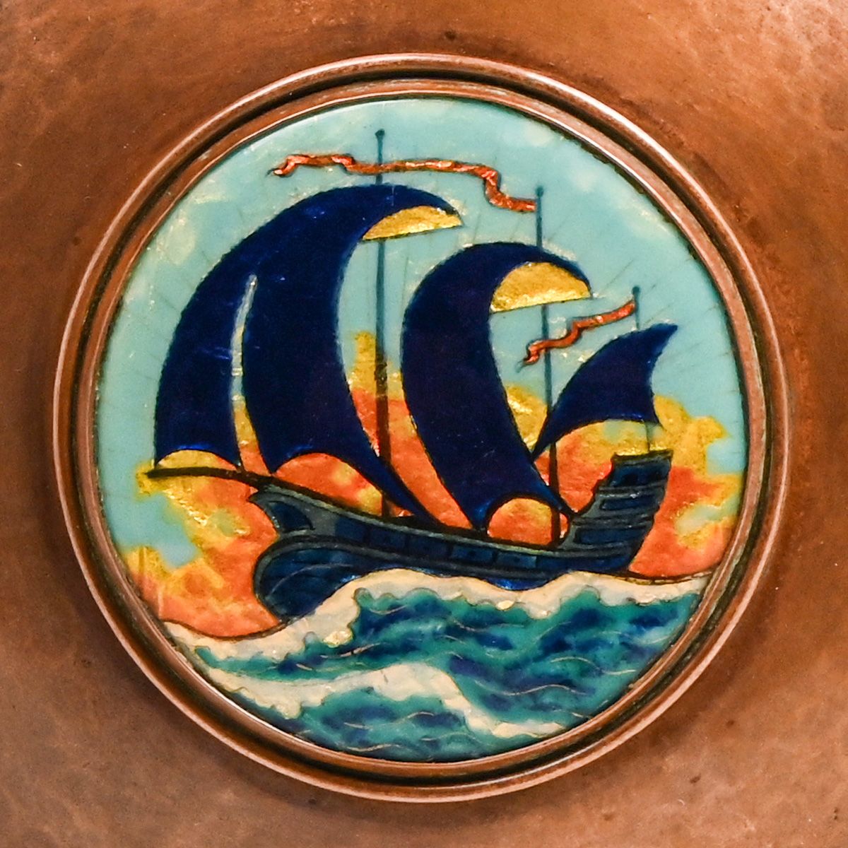 Gertrude Twichell - Boston Society of Arts & Crafts Hammered Copper & Enamel Covered Bowl c1910s