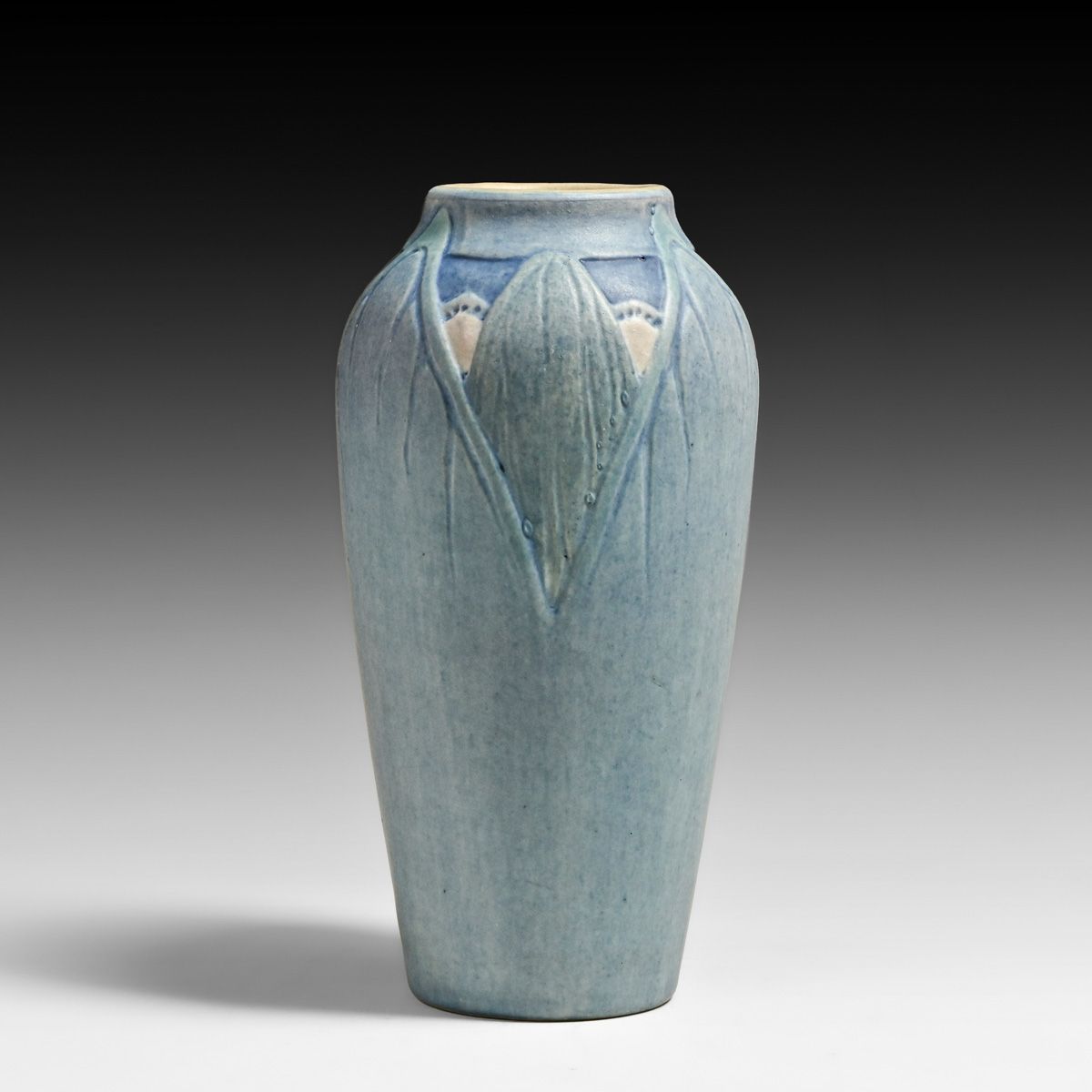 Newcomb College Hand-Carved Overlapping Leaves Vase 1921