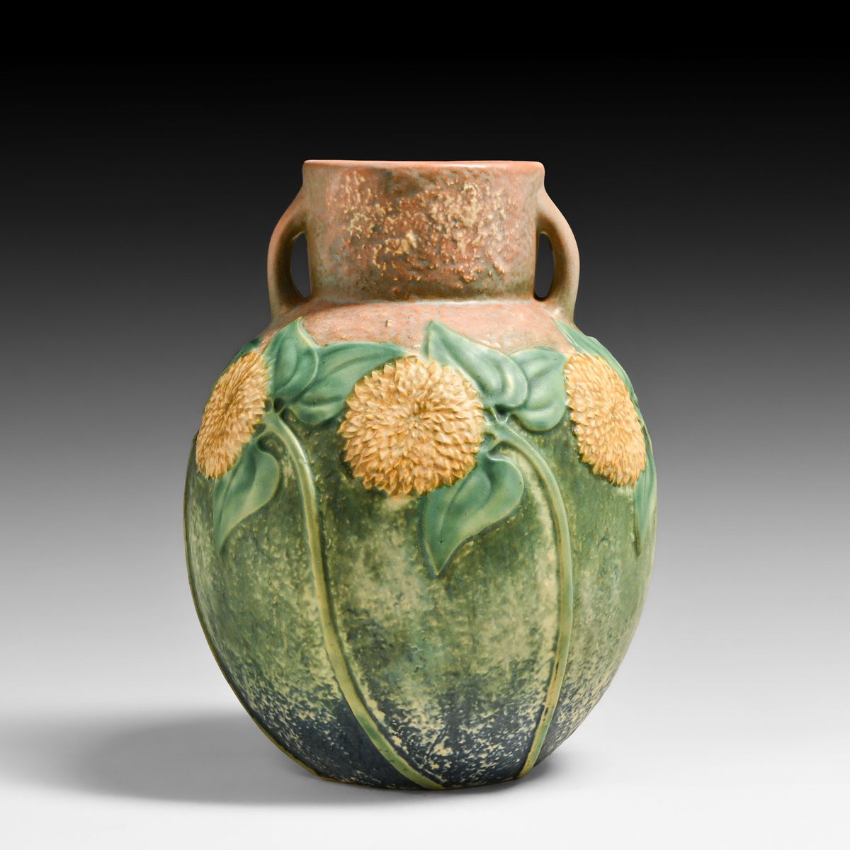 Roseville Pottery Sunflower Two-Handled Vase c1930s